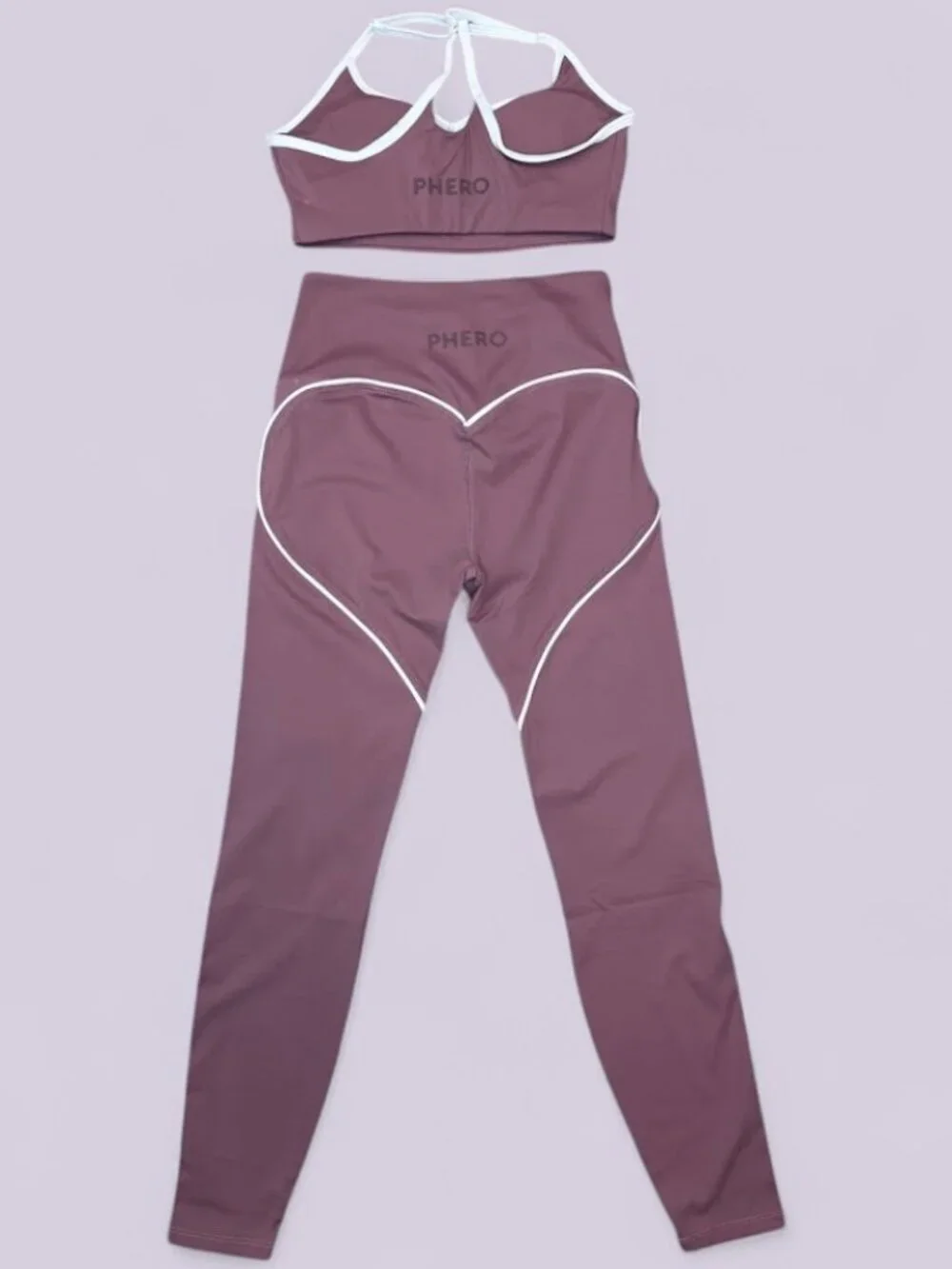 Mauve Pink Heart Detail Legging & Sports Bra Set Small
